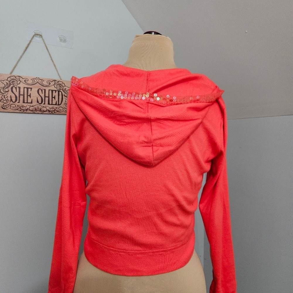 Haven Bleu Coral Zip Front Hoodie Medium Sequined Mesh Jacket Cropped Fit - Picture 5 of 16